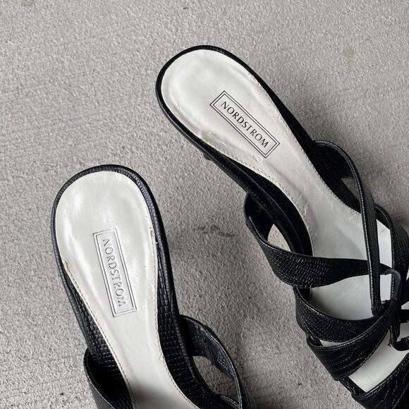 90s vintage black leather kitten heel nordstrom vero curio strappy sandal US 8.5 - Picture 3 of 7